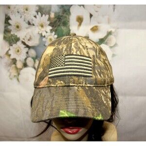 Mossy Oak Outdoor Cap American Flag Patch Army Green Camo Unisex Adult NEW